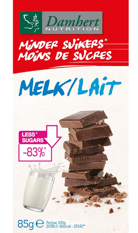 Foto van Damhert minder suikers chocoladetablet melk