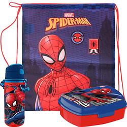 Foto van Marvel spiderman lunchbox set voor kinderen - 3-delig - blauw - incl. gymtas/schooltas - lunchboxen