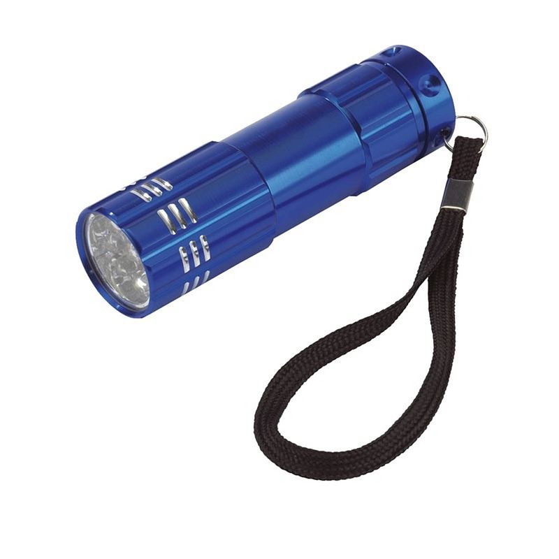 Foto van 1x stuks kleine power 9x-led metalen zaklamp blauw - sleutelhangers