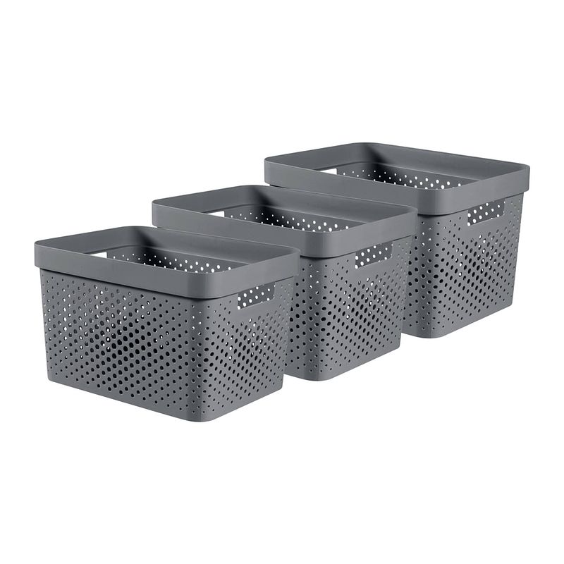 Foto van Curver infinity recycled dots opbergbox - 17l - 3 stuks - antraciet