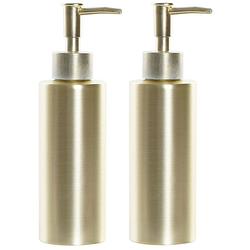 Foto van 2x stuks zeeppompjes/zeepdispensers goudkleurig inox 350 ml - zeeppompjes