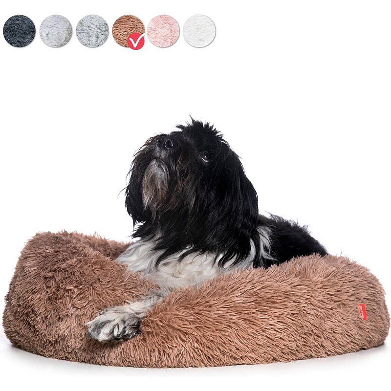 Foto van Snoozle donut hondenmand - zacht en luxe hondenkussen - wasbaar - fluffy - hondenmanden - 60cm - dark coffee