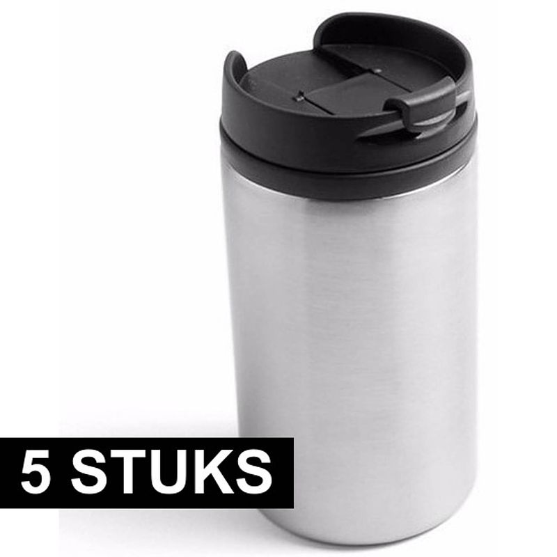 Foto van 5x isoleerbekers rvs metallic staal grijs 320 ml - thermosbeker