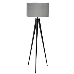 Foto van Zuiver vloerlamp tripod - h157 cm - zwart - grijze lampenkap