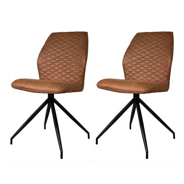 Foto van Set van 2 eetkamerstoelen industrieel grizzly cognac