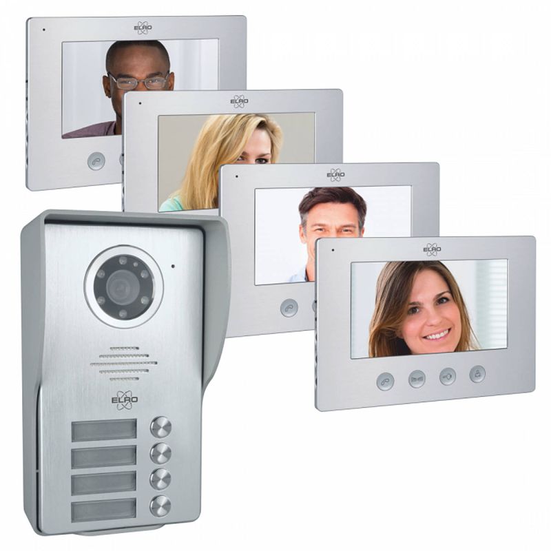 Foto van Elro dv477w4 video deur intercom - 4 appartementen - met 4x 7 inch kleurenscherm