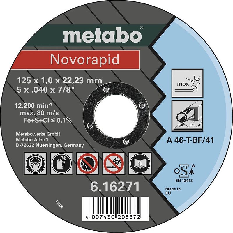 Foto van Metabo novorapid 616271000 doorslijpschijf recht 125 mm 22.23 mm 1 stuk(s)