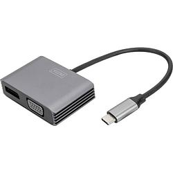 Foto van Digitus da-70827 displayport / rgb / usb-c adapter [1x usb-c - 2x displayport bus, vga-bus] zwart afgeschermd, rond 0.2 m