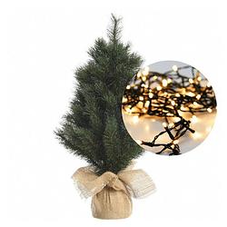 Foto van Mini kerstboom 45 cm - met kerstverlichting warm wit 300 cm - 40 leds - kunstkerstboom