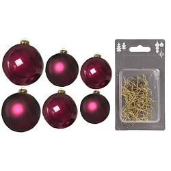 Foto van Groot pakket glazen kerstballen 50x framboos roze glans/mat 4-6-8 cm incl haakjes - kerstbal