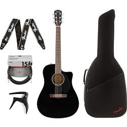 Foto van Fender cd-60sce black elektrisch-akoestische westerngitaar + gigbag + accessoires