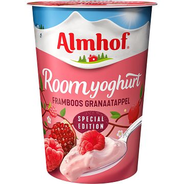 Foto van Almhof roomyoghurt framboos granaatappel special edition 500g bij jumbo