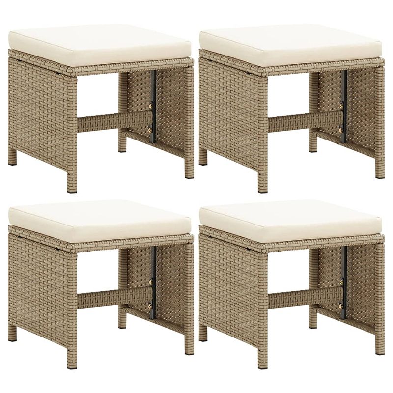 Foto van Vidaxl tuinkrukken 4 st met kussens poly rattan beige