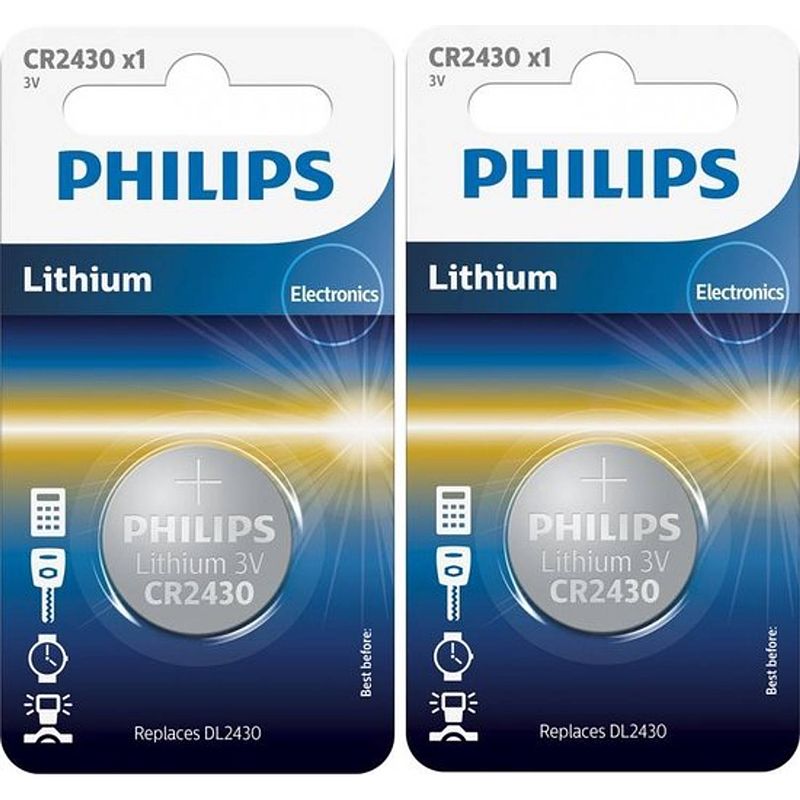 Foto van 2 blisters (2 stuks) - philips cr2430 3v lithium knoopcelbatterij