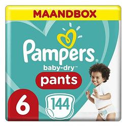 Foto van Pampers baby dry nappy pants maat 6 - 144 luierbroekjes maandbox
