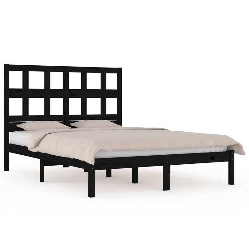 Foto van The living store bedframe - grenenhout - 195.5 x 145.5 x 31 cm - comfortabel hoofdeinde - zwart