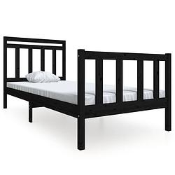 Foto van The living store bedframe grenenhout - 205.5 x 106 x 100 cm - zwart