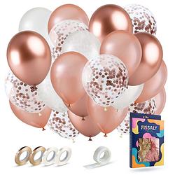 Foto van Fissaly® 40 stuks rose goud, wit & chrome helium ballonnen met lint - verjaardag decoratie - papieren confetti - latex