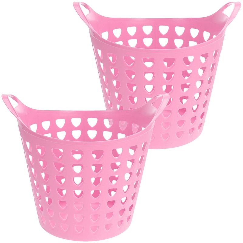 Foto van Flexibele wasmand - 2x - roze - 26 liter - kunststof - 40 x 42 cm - wasmanden