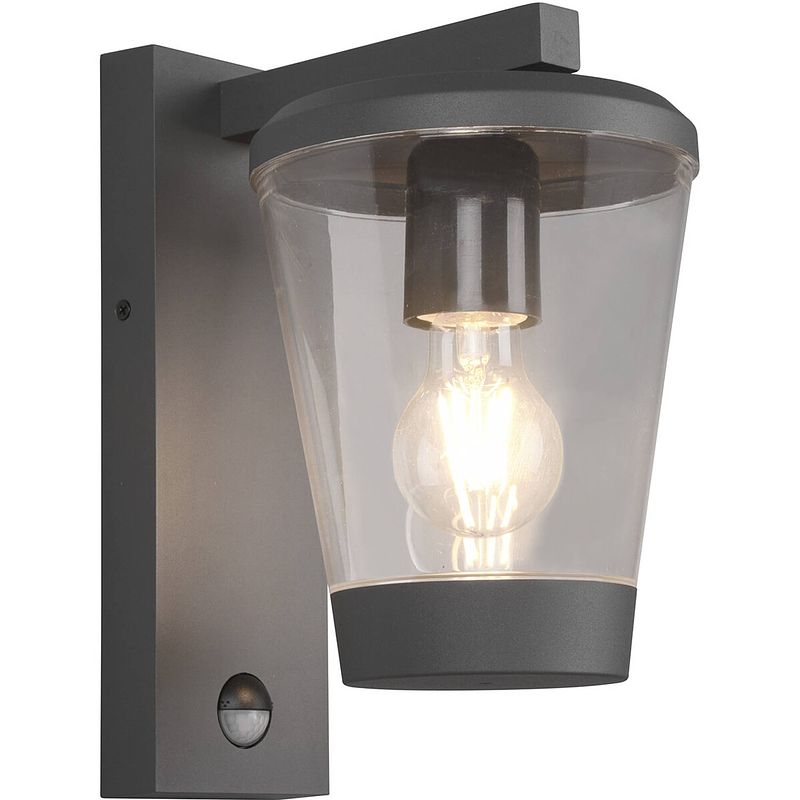 Foto van Led tuinverlichting met bewegingssensor - wandlamp - trion civonu - e27 fitting - spatwaterdicht ip44 - rond - mat