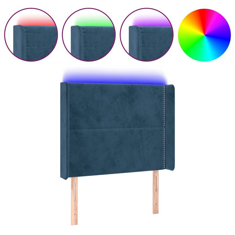 Foto van The living store hoofdbord led-donkerblauw - 93x16x118/128 cm - verstelbare hoogte - zacht fluweel - kleurrijke