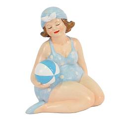 Foto van Woonkamer decoratie beeldje - zittend - dikke dame - blauw badpak - 11 cm - beeldjes