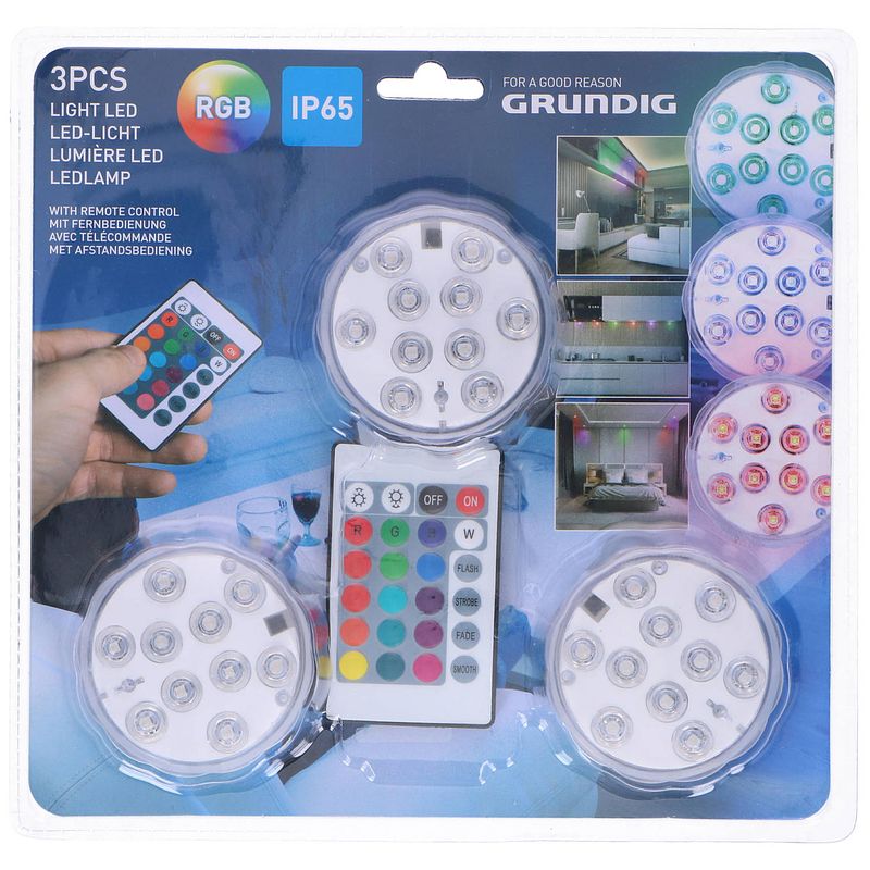 Foto van Grundig led-lampen - 3 stuks - met afstandsbediening - ip65 - rgb