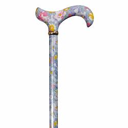 Foto van Classic canes verstelbare wandelstok - tea party - lavendel - bloemen - aluminium - derby handvat - lengte 77 - 100 cm
