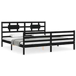 Foto van The living store bed grenenhout - bedframe - 205.5 x 185.5 x 100 cm - zwart