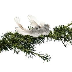Foto van Kerstboom vogels op clip 2x stuks - glitter zilver 10 cm - kersthangers