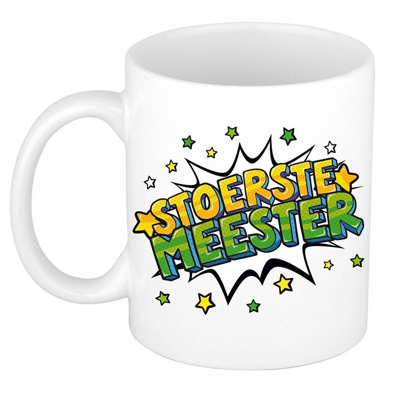 Foto van Stoerste meester cadeau mok / beker wit 300 ml - feest mokken