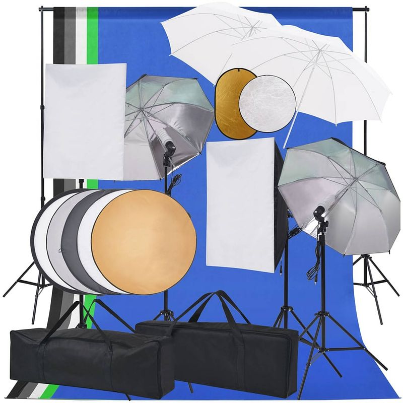 Foto van Vidaxl fotostudioset met softboxlampen paraplu'ss achtergrond reflector