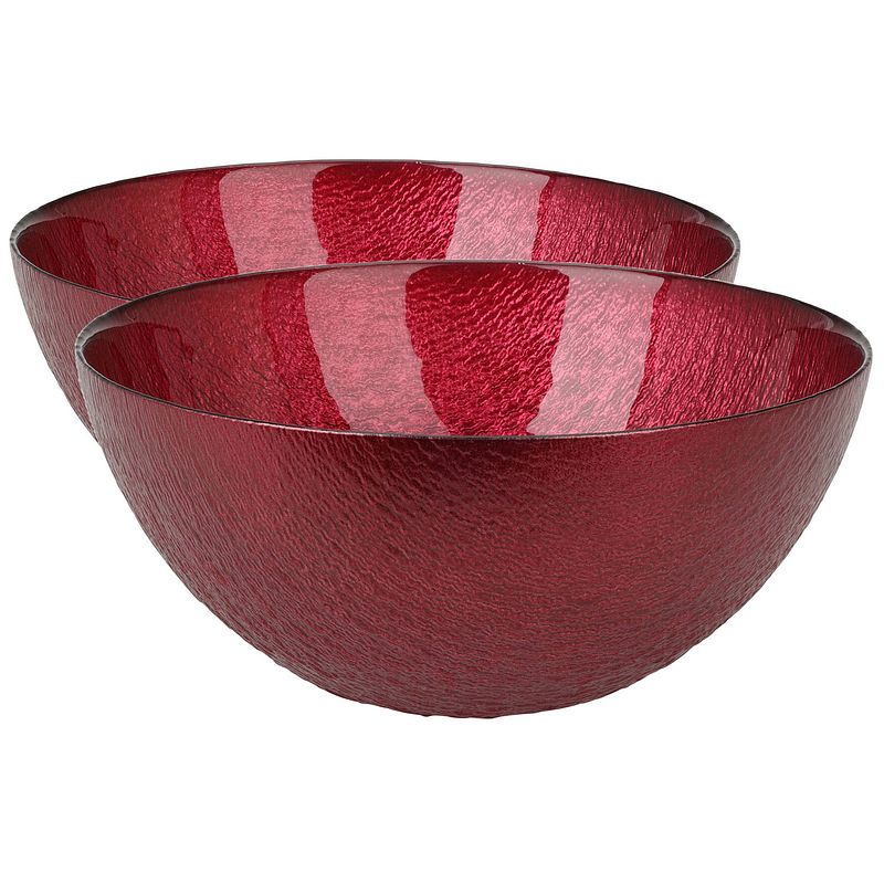 Foto van 2x stuks glazen decoratie schalen/fruitschalen rood rond d28 x h11,5 cm - fruitschalen