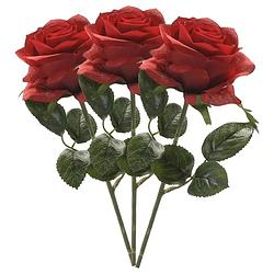 Foto van Emerald kunstbloem roos simone - 3x - rood - 45 cm - decoratie bloemen - kunstbloemen