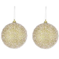 Foto van 2x kerstboomversiering gouden kerstballen met glitter 8 cm - kerstbal