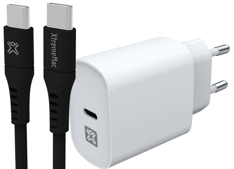 Foto van Xtrememac power delivery oplader 20w wit + usb c kabel 1,5m kunststof zwart