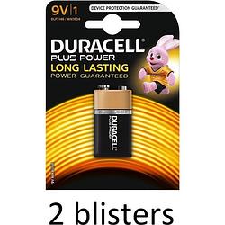 Foto van Duracell plus power 9v alkaline batterij - 2 stuk (2 blisters a 1 st)