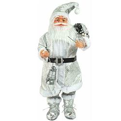 Foto van Xl luxe kerst decoratie kerstman staand zilver-wit - 70cm
