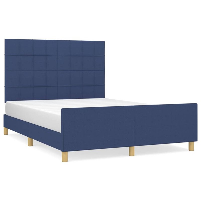 Foto van The living store bedframe blauw - 193 x 146 x 118/128 cm - verstelbaar hoofdeind - duurzaam materiaal - stabiele