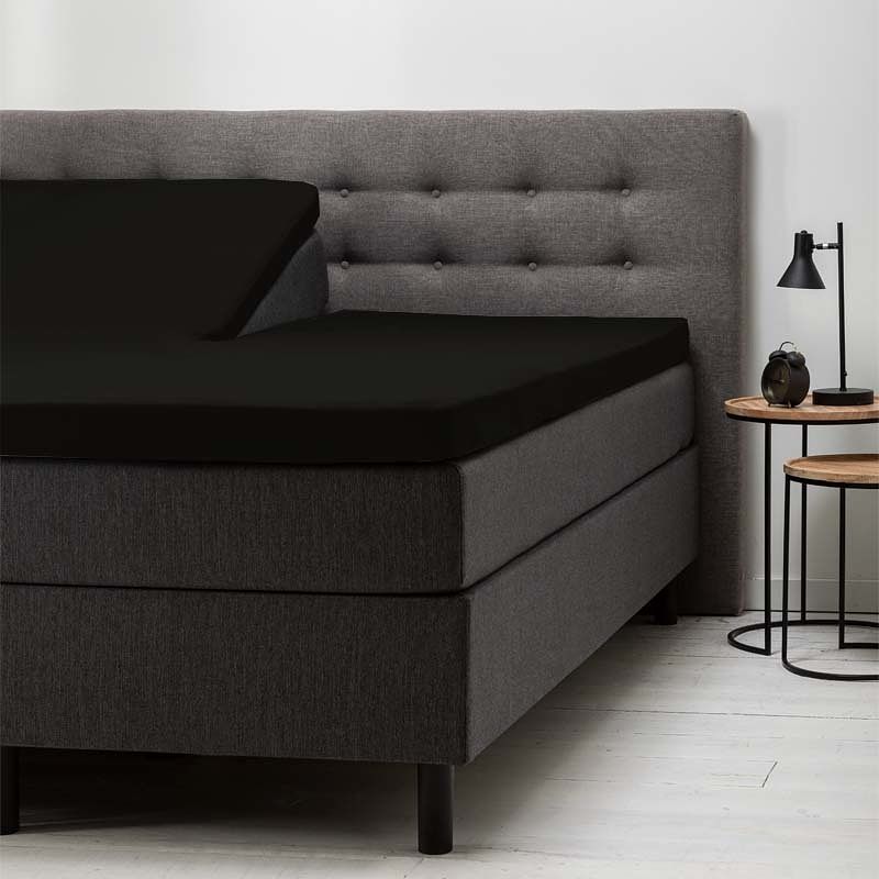 Foto van Fresh & co splittopper hoeslaken - katoen 180 x 210/220 cm, kleur: zwart