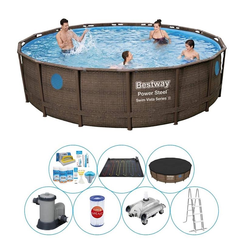 Foto van Bestway power steel swim vista rond 488x122 cm - zwembad bundel