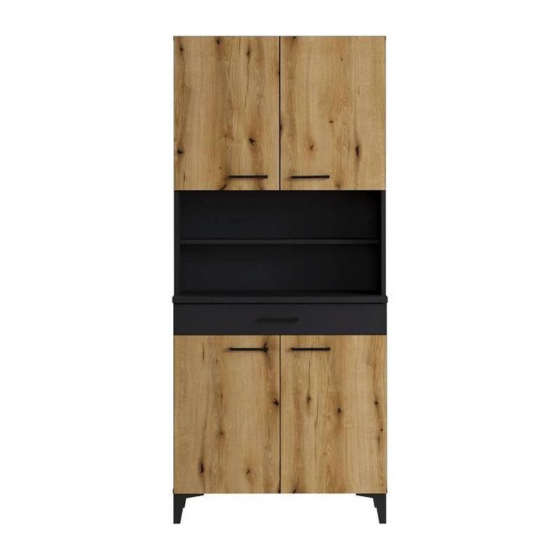 Foto van Hoge keukenbuffet spirit - 4 deuren en 1 lade - chene en zwarte melamine - l 80 x d 43 x h 183 cm