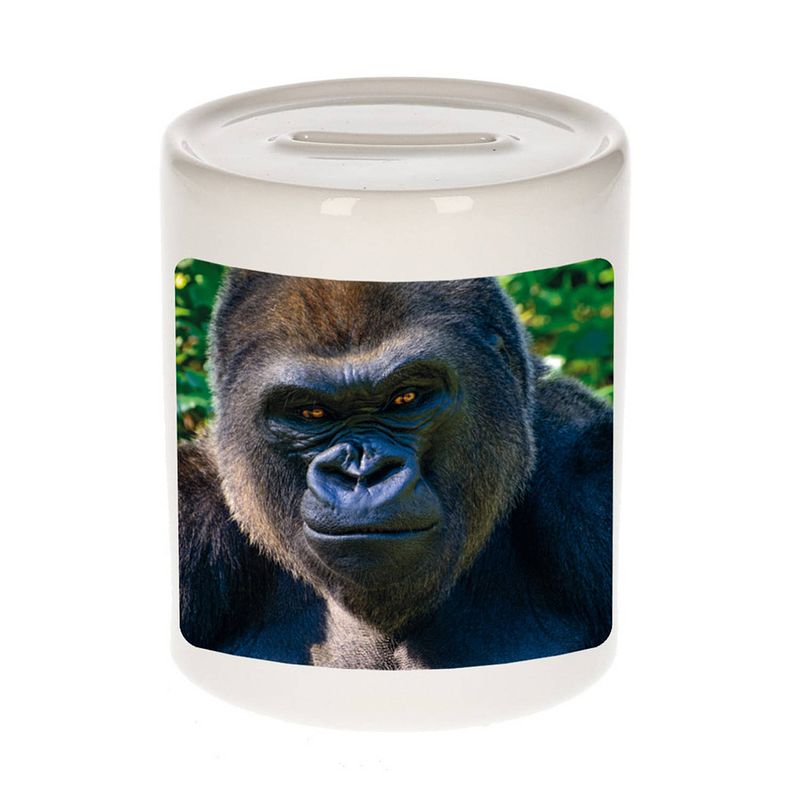 Foto van Dieren foto spaarpot stoere gorilla 9 cm - gorilla apen spaarpotten jongens en meisjes - spaarpotten