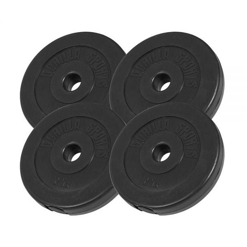 Foto van Gorilla sports halterschijven set - bundel - 4 x 2,5 kg - kunststof - 30 mm