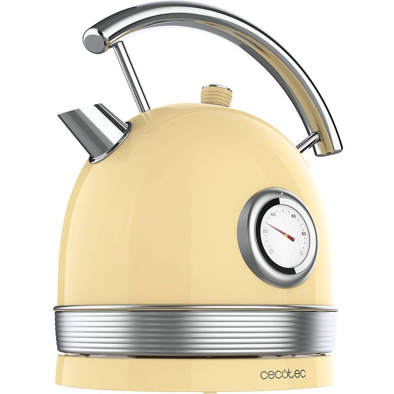 Foto van Cecotec retro waterkoker - thermosense - 1,8 liter - temperatuurmeter - 2200 watt - geel