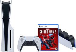 Foto van Playstation 5 slim disc edition + spider-man 2 + oplaadstation