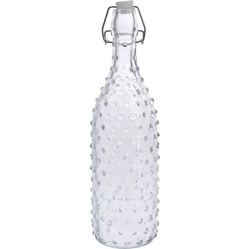 Foto van 1x glazen decoratie flessen transparant met beugeldop 1000 ml - drinkflessen