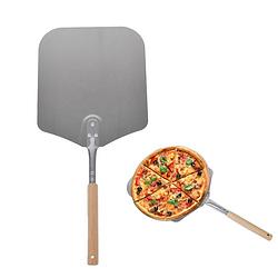 Foto van Nonna pizzaschep rvs 79x30,5 cm - pizzaspatel vierkant - extra lange houten steel voor oven en barbecue