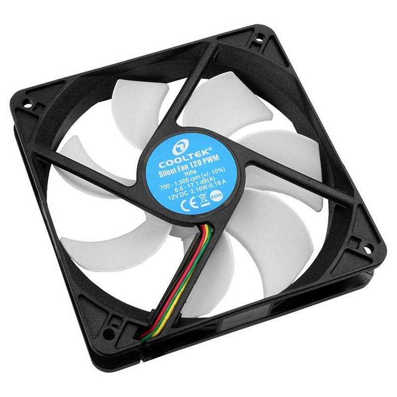 Foto van Cooltek silent fan 120 pwm pc-ventilator zwart, wit (b x h x d) 120 x 25 x 120 mm