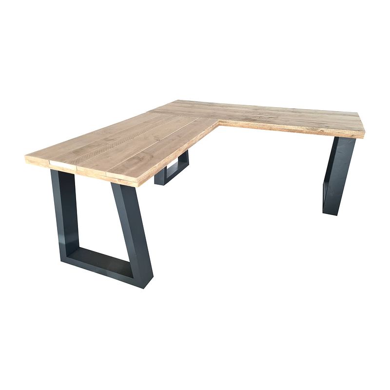 Foto van Wood4you - hoekbureau - vancouver steigerhout antraciet - 200/140 200/140 hout - werkbureau